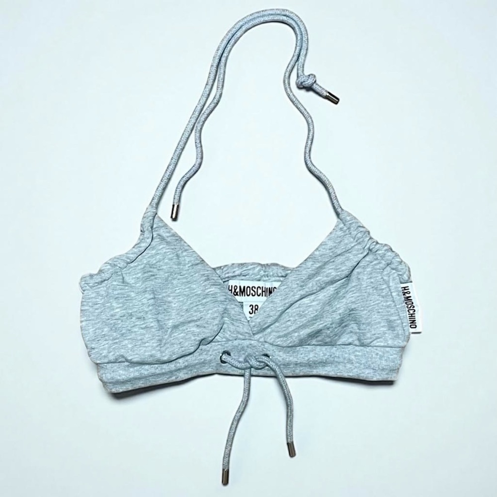 H&M MOSCHINO Women’s Heather Grey Tie Bra Halter Midriff Top NWOT Size 38 6